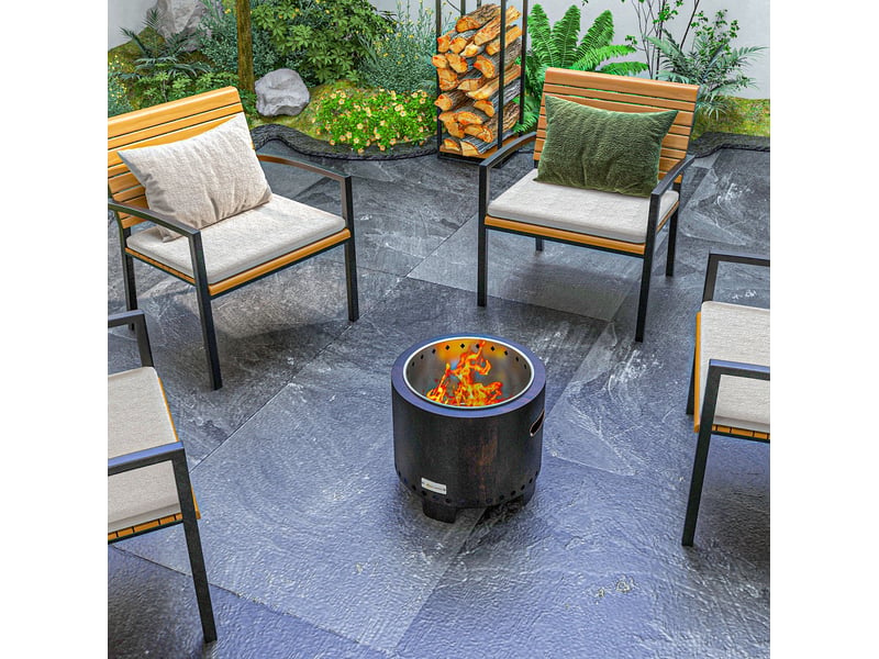  Brasero extérieur sans fumée ø45 cm – noir – métal avec poignées et tisonnier portable pour jardin et camping  - Conforama D