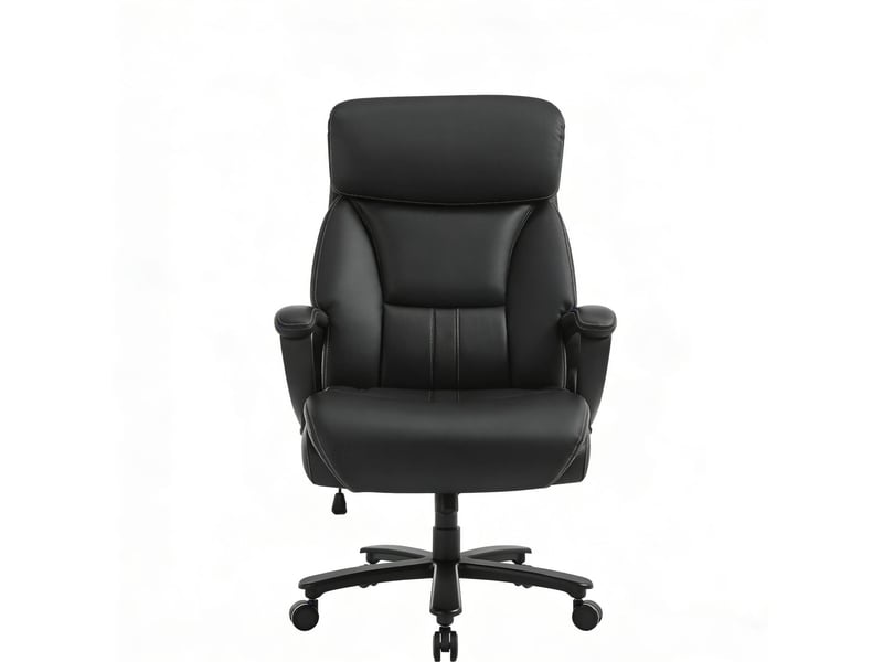  Chaise de bureau noire en cuir régénéré, appuie-tête réglable et soutien lombaire, capacité 150 kg  - Conforama A