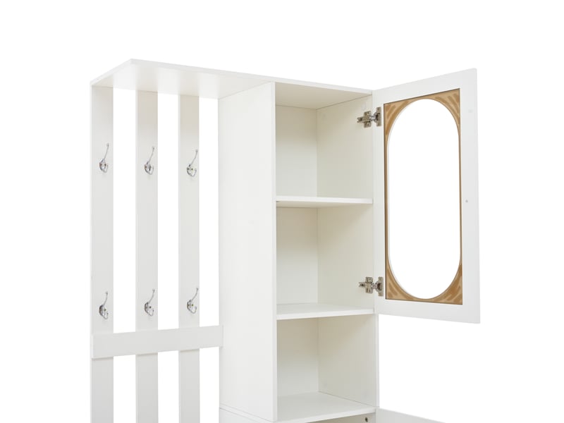Ensemble de vestiaire 85x33,5x200 cm blanc avec banc à chaussures, 2 armoires et portes en verre trempé - Conforama E
