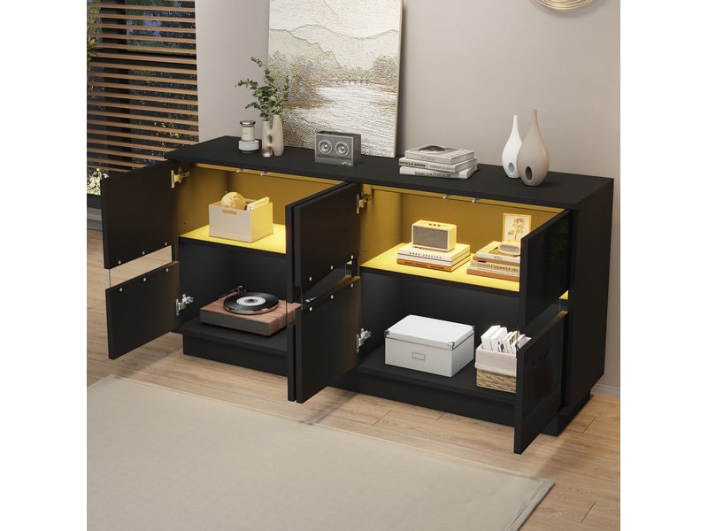  Buffet bas 140x35x70 cm led bluetooth panneau de particules noir  - Conforama D