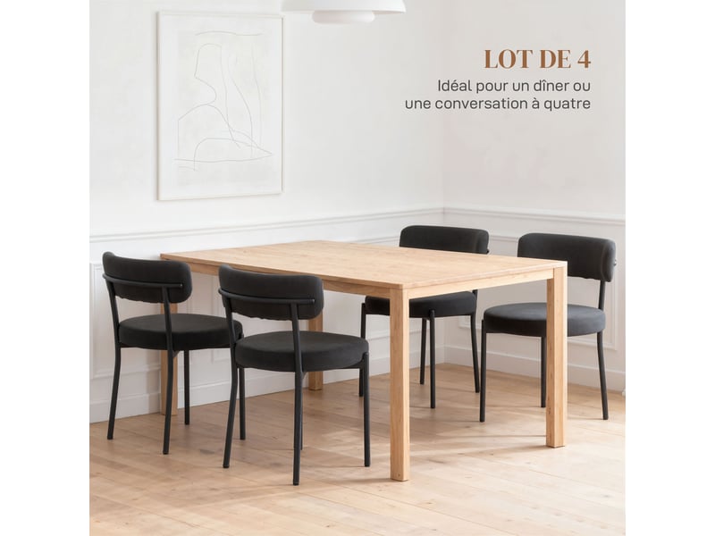  Lot de 4 chaises de salle à manger avec dossier en tissu pieds en acier noir 51 x 51 x 76 cm  - Conforama A