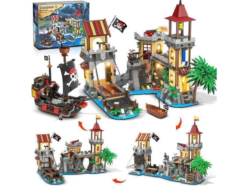  Jeu de construction pirate 1502 pieces chateau led avec grue rotative et 3 configurations 151498_AAANN74993_6_DROPFR - Conforama A