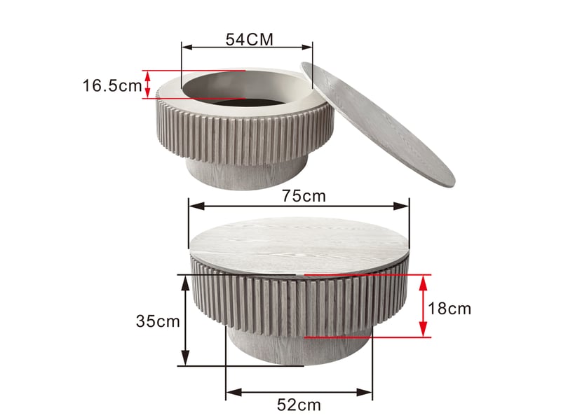  Table basse ronde avec rangement – design moderne strié – ø 75 x h 35 cm – blanc rétro  - Conforama D