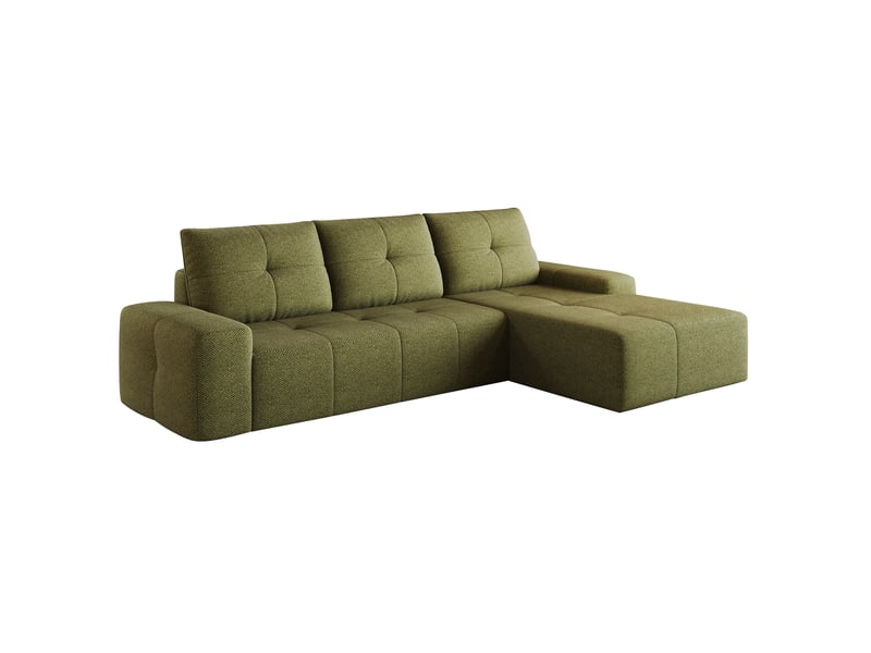  Canapé d’angle 3 places en tissu vert olive, 262x172x82 cm  - Conforama E