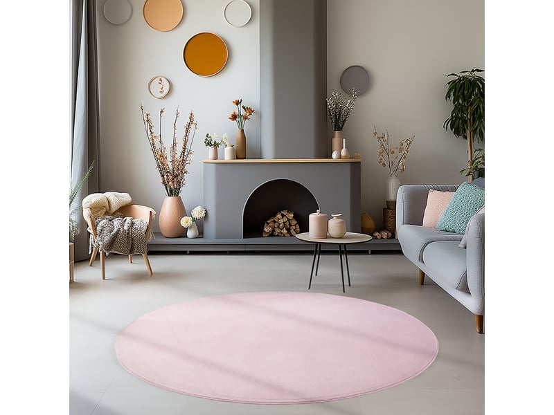 Tapis lavable rond en microfibre douce - rose poudré 120x120cm SKY1201205400ROSE - Conforama B