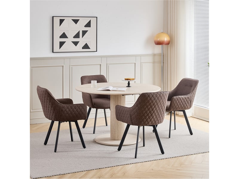  Lot de 4 chaises pivotante à 360°, chaise salle à manger moderne, chaises à haut dossier en motif en losanges, cuisine en lin, marron foncé  - Conforama C