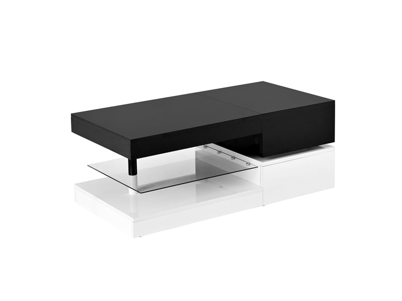 Table basse avec led 90 x 45 cm panneau noir brillant et structure blanche - Conforama A