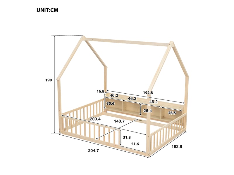  Lit cabane enfant 140x200 cm avec 4 rangements, bois de pin naturel  - Conforama C