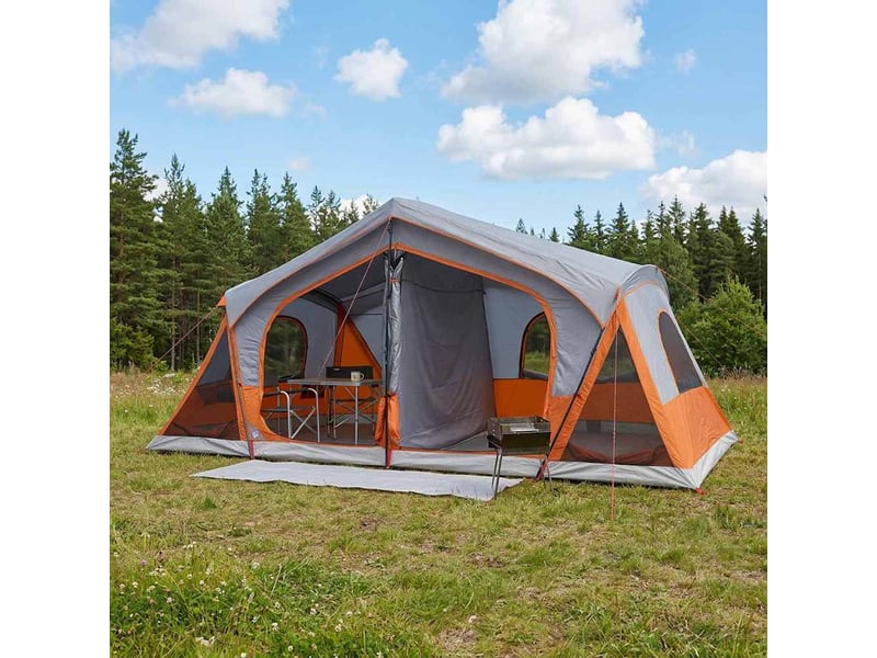  Tente de camping, tente cabane gris et orange 10 personnes polyester et acier  - Conforama B