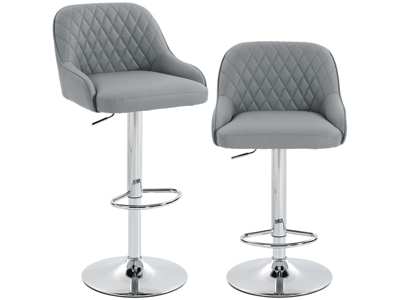  Ensemble de 2 tabourets de bar pivotants et réglables en hauteur avec dossier, similicuir, gris clair  - Conforama A