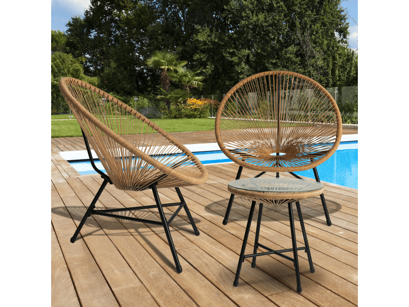 IDMarket Salon De Jardin Izmir – Table Basse + 2 Fauteuils Œuf Cordage Terracotta, Design Rétro Extérieur & Intérieur
