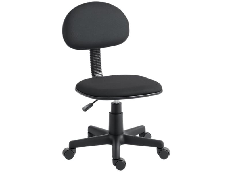  Chaise de bureau sans accoudoirs, réglable en hauteur, roulettes 360°, dossier bas, noir  - Conforama A