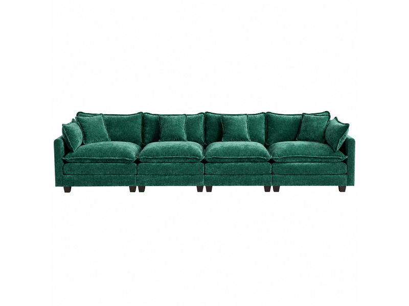 Canapé droit modulable 4 places 380 × 75 × 84 cm en chenille vert, coussins rembourrés IKSETERA TRADING LTD - Conforama A