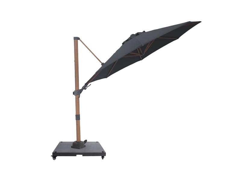  Axi solis parasol déporté rond avec pied de parasol, ø 300 cm, aspect boisgris | pour le jardin terrasse avec armature thermolaquée | housse de protection inclus  - Conforama E