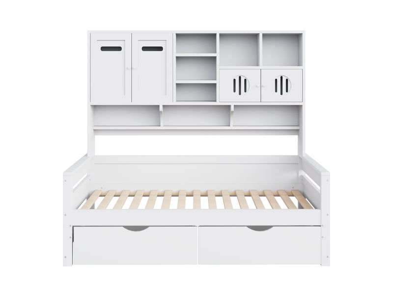 Canapé-lit en bois 90 x 200 cm, espace de rangement multifonctionnel, grand tiroir, lit simple, lit enfant, sommier à lattes, blanc (sans matelas) - Conforama D