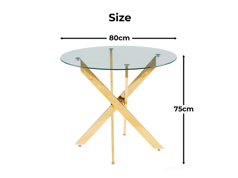  Lot de 5 ensemble repas avec table ronde en verre et 4 chaises transparentes, piètement métal doré chic  - Conforama C