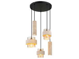 Globo daren suspension cluster, noir mat, abat-jour en verre ambré, 2 x gu10, 3 x e27