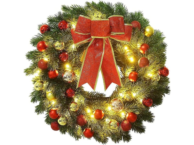  Couronne de noël 50cm avec guirlande led à pile – décoration suspendue pour porte d'entrée (piles non incluses)  - Conforama A