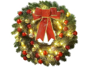 Couronne de noël 50cm avec guirlande led à pile – décoration suspendue pour porte d'entrée (piles non incluses)