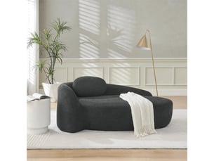 Canapé méridienne tissu bouclette - 170x96x62cm - banquette lounge arrondie avec coussin mousse haute densité - noir