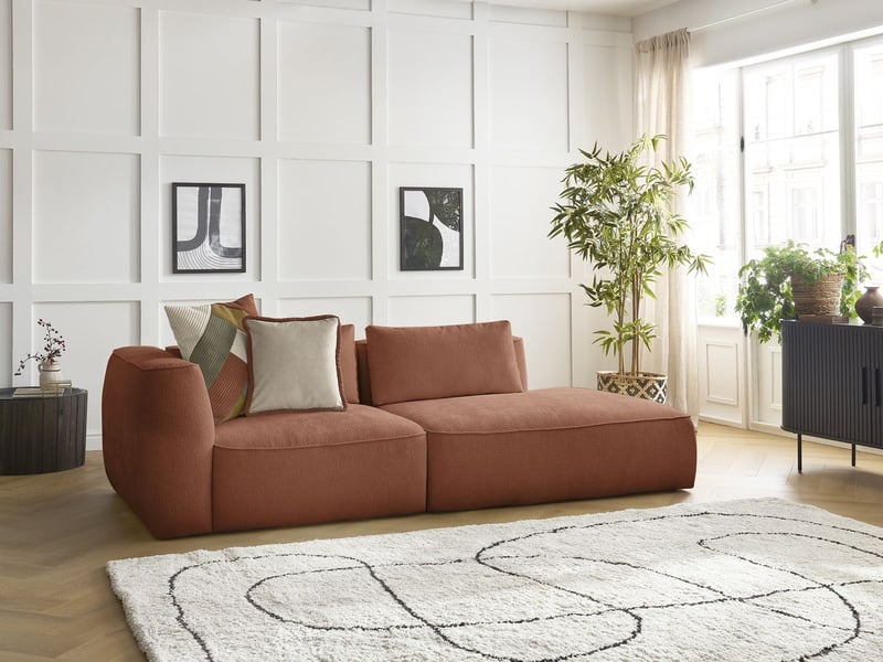  Bobochic canapé droit fixe 3 places leopold tissu texturé orange  accoudoir gauche LEOPOLD - Conforama B