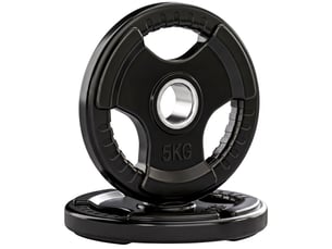Disques de musculation, lot de 2, 5 kg par disque, trois poignées, revêtement en caoutchouc protecteur de sol, métal