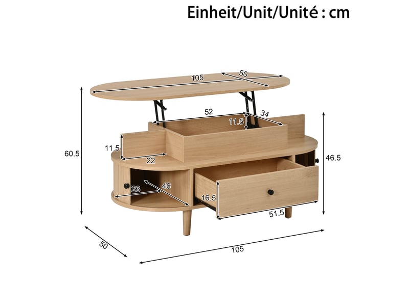  Table basse relevable ovale avec rangement 105 cm evryae  - Conforama E