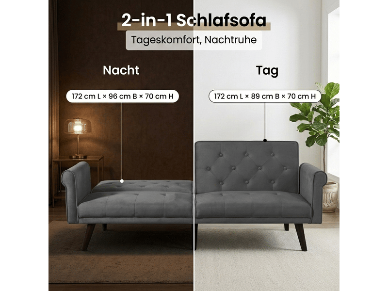  Canapé convertible, canapé-lit, gris, dossier réglable, 2 en 1, pour salon, mobilier pour espace de vie, chambre  - Conforama D