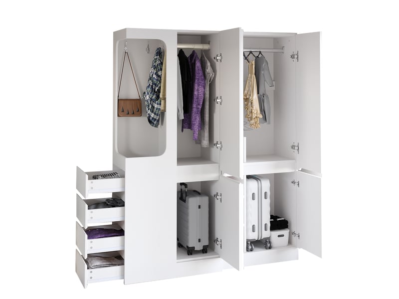 Lot de 2 armoires 6 porte(s) 4 tiroir(s) coloris blanc largeur 140 cm bois massif armoire blanc - Conforama A