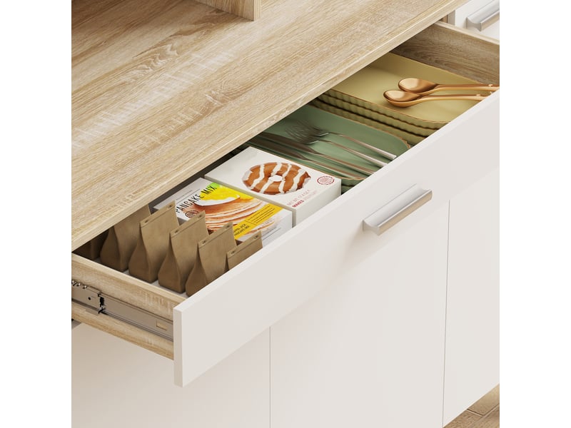  Buffet de cuisine haut 6 portes aosenyunzhou meuble de rangement vaisselier passe-câbles blanc et effet bois 120x40x175 cm T1005-01-12247 - Conforama A
