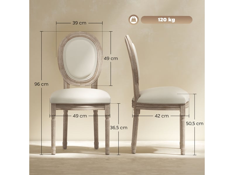  Lot de 2 chaises de salle à manger - chaise de médaillon salon style louis xvi aspect lin beige  - Conforama C
