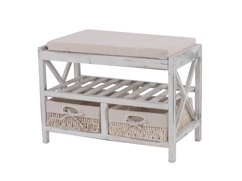  Etagère, range-chaussures, banc, 45x65x34cm, shabby chic, vintage - blanc  - Conforama A