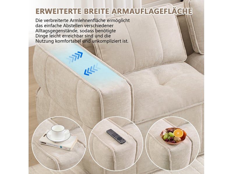  Canapé modulaire en u 3 places avec 2 poufs, assise profonde et mousse 32d, en polyester beige, 271 × 162 × 67 cm  - Conforama E