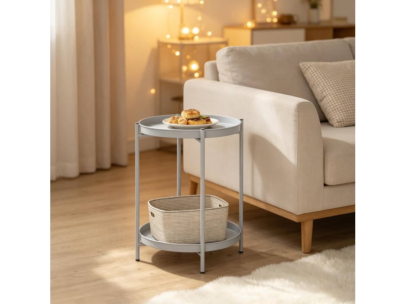  Table d'appoint 44x44x53 cm, table de salon, meuble d'appoint, rangement déco, intérieur, utile, en métal, gris clair  - Conforama D