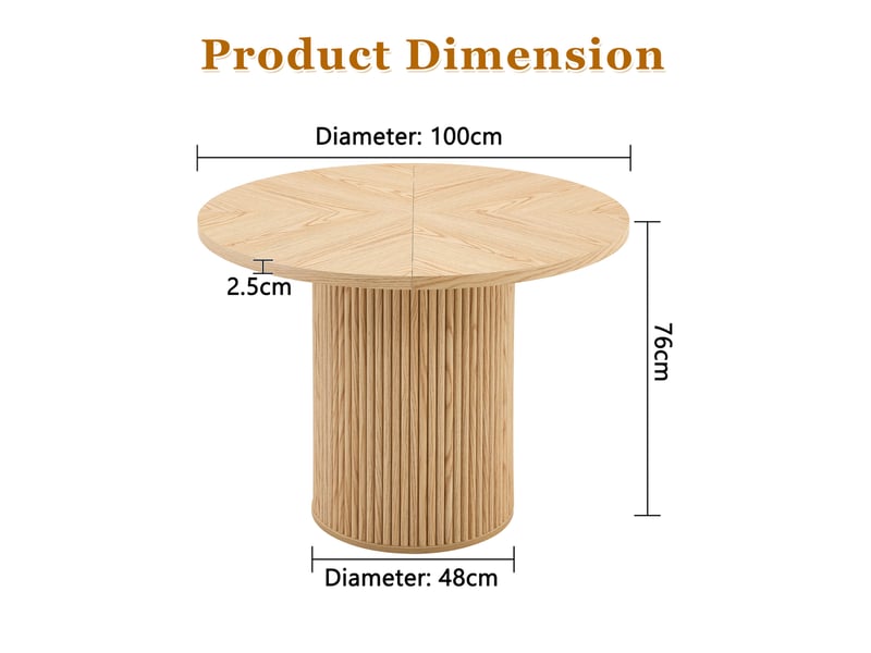  Table ronde, 100 cm, table repas table à manger, pratique, plateau mdf et bois, piètement métal, coloris bois naturel  - Conforama C