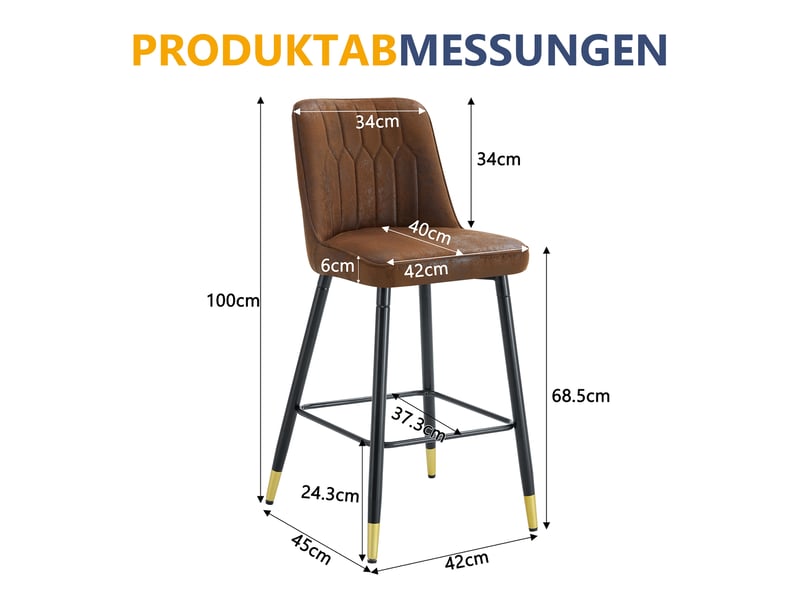  Lot de 2 tabourets de bar marron hauteur 100 cm avec dossier et repose-pieds pour îlot de cuisine  - Conforama C
