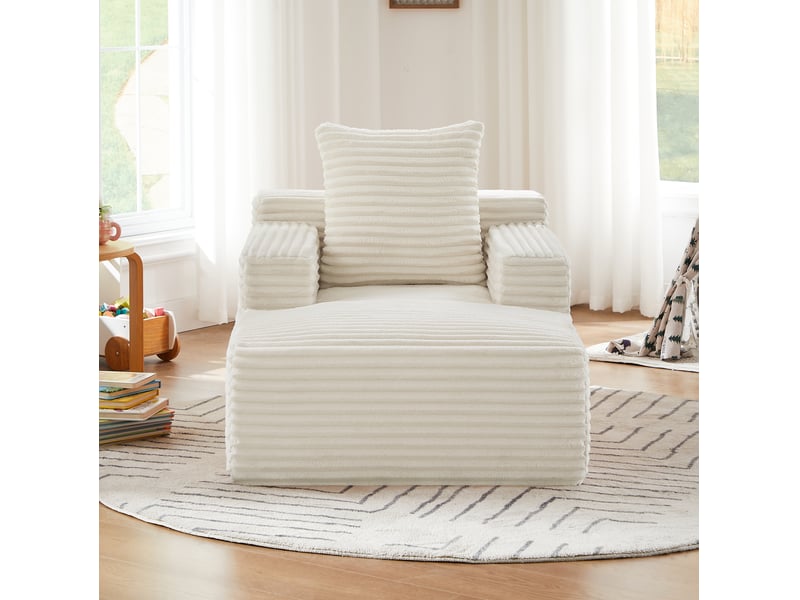 Canapé convertible 1 place beige en velours côtelé, fauteuil relax avec méridienne et couchage, pour salon, bureau ou appartement - Conforama E