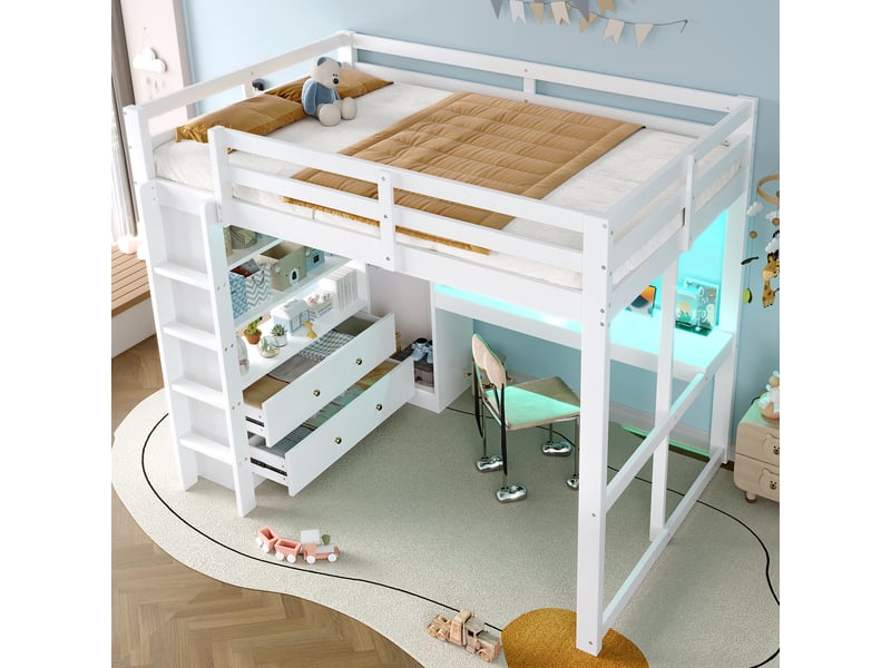  Lit mezzanine 140x200 cm coloris blanc led pin lit enfant blanc - Conforama E