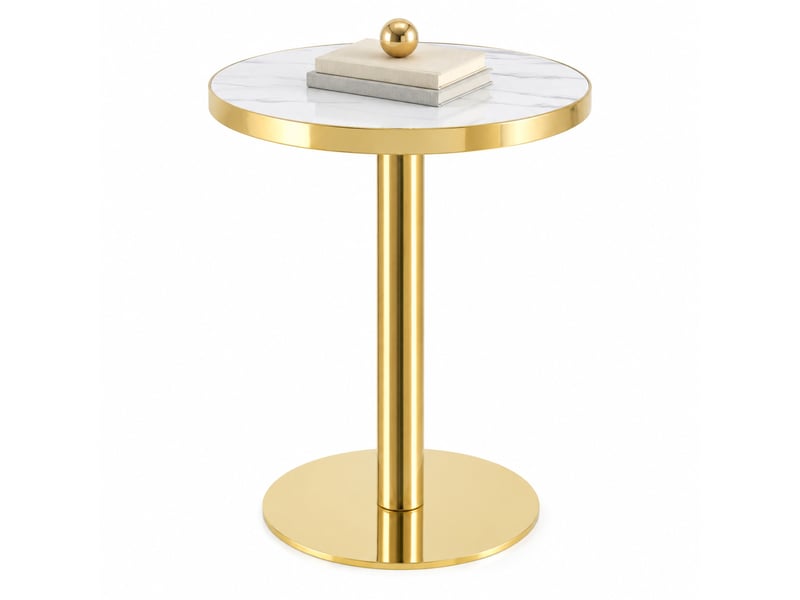  Table basse ronde moderne, avec plateau effet marbre et base cylindrique, mdf, blanc et doré, 73.5×71.0×24.5 cm  - Conforama A