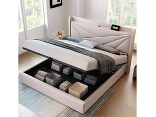 Lit avec rangement 140x200 cm <strong>MODENVIE</strong>  <strong></strong> coloris beige