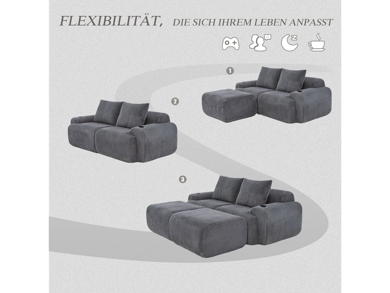  Canapé droit fixe 2 places tissu gris foncé  - Conforama E
