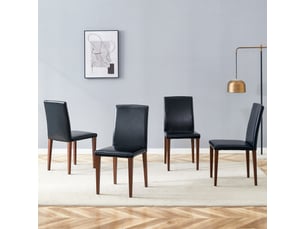Lot de 4 chaises de salle à manger, coloris noir et noyer, en simili cuir et bois et métal, pour salle à manger, style minimaliste