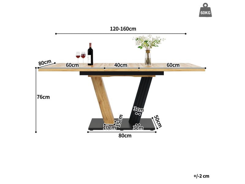  Table à manger extensible 120(160) x 80 cm avec 4 chaises grises evryae  - Conforama E