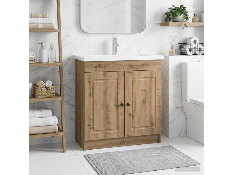  Armoire sous évier de salle de bain, meuble de rangement chêne artisanal shl6165  - Conforama B