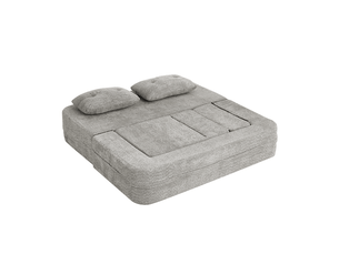 Canapé-lit modulable 3 places avec fauteuil pliable en tissu gris clair