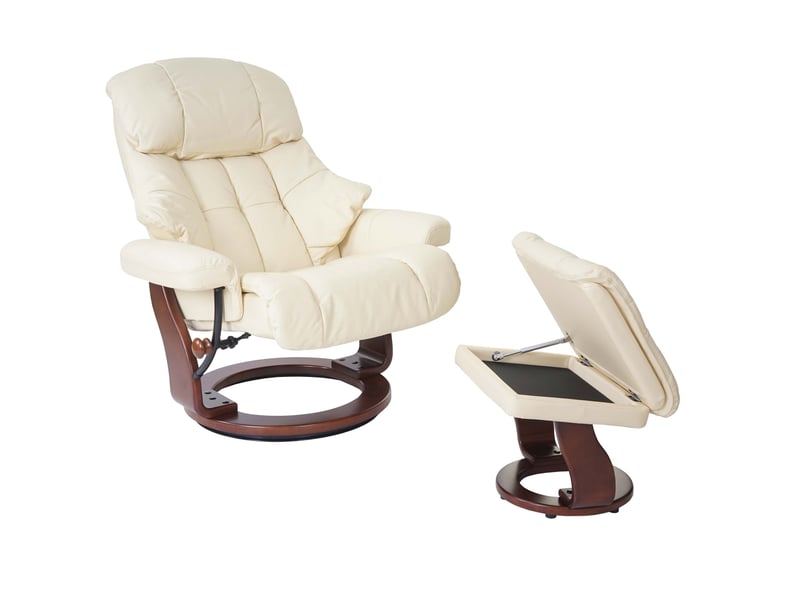 Mca fauteuil relax calgary xxl, fauteuil de télévision avec tabouret, cuir, charge 180kg - crème, aspect noix - Conforama A