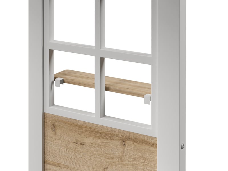 Lit mezzanine 140x200cm, avec étagères, espace de rangement ouvert sous le lit, design façon fenêtre, barrières de sécurité, blanc  - Conforama E