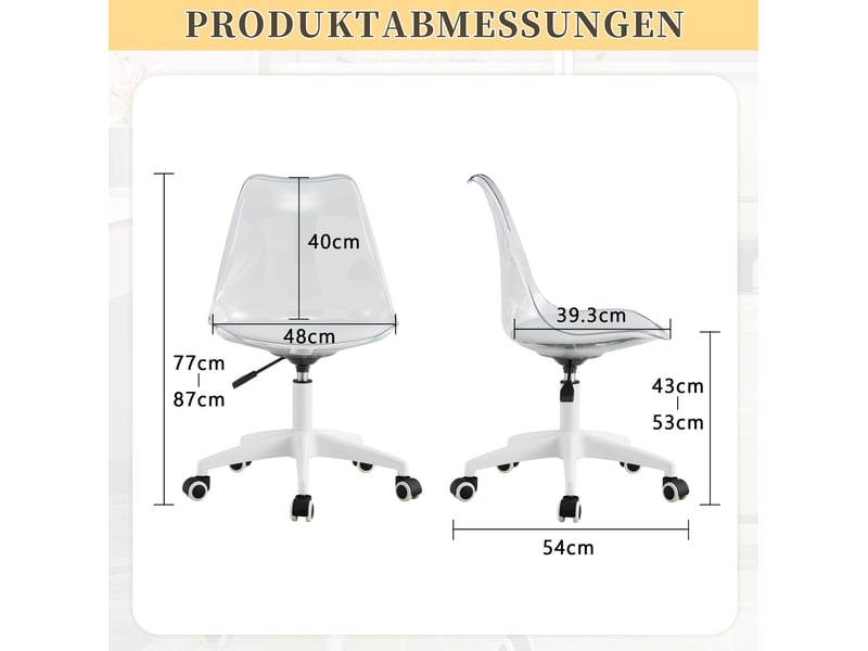 Chaise de bureau réglable à roulettes dossier transparent evryae - Conforama E