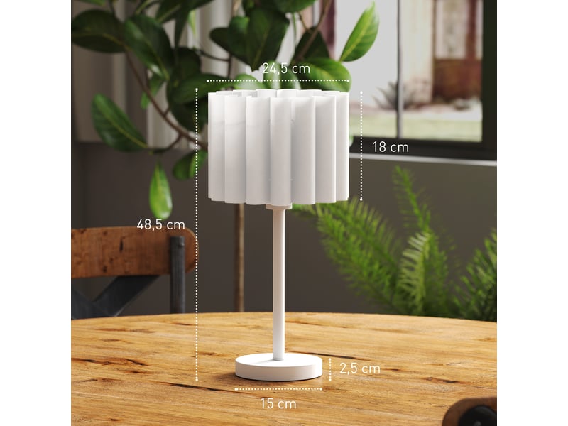  Lampe de table style rétro. Lampe de chevet. Abat-jour en plastique. Interrupteur à bouton-poussoir. Blanche.  - Conforama D