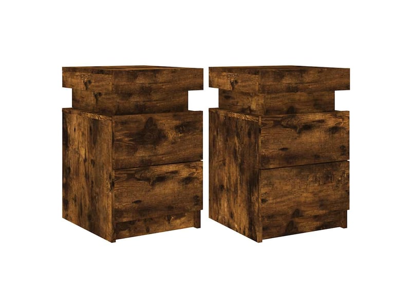 Lot de 2 tables de chevet - cabinet de chevet - table de nuit avec lumières led chêne fumé 35x39x55 cm - Conforama A